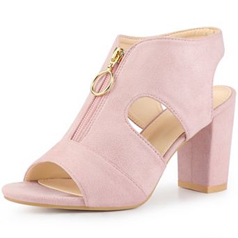 Women's Front Zip Cut Out Chunky Heels Slingback Gladiator Heel Sandals