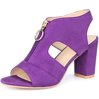 Women's Front Zip Cut Out Chunky Heels Slingback Gladiator Heel Sandals