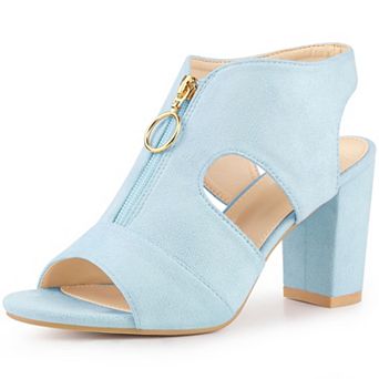 Women's Front Zip Cut Out Chunky Heels Slingback Gladiator Heel Sandals