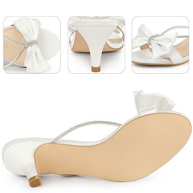 Rhinestone Strap Bow Kitten Heels Slide Sandals for Women