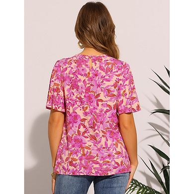 Floral Blouse for Women's Ruffle Sleeve Causal Cute Summer Top