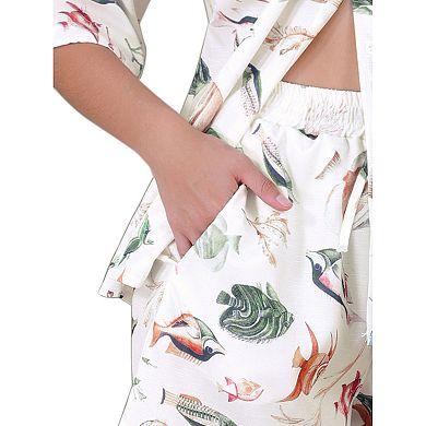 Women's Summer 2 Piece Beach Outfits Printed Button Down Shirt and Shorts Casual Vacation Sets