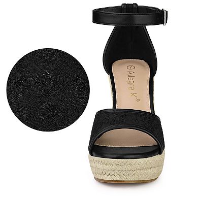 Women's Lace Platform Espadrilles Wedge Heels Sandals