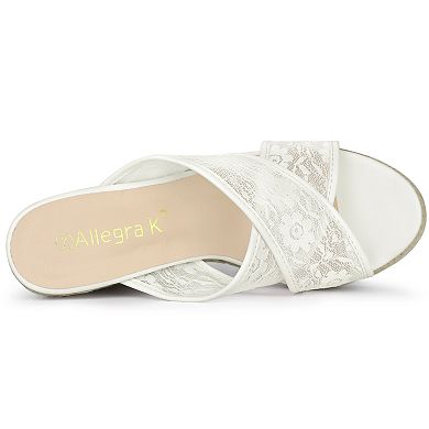 Women's Lace Straps Espadrille Platform Slide Wedge Sandals