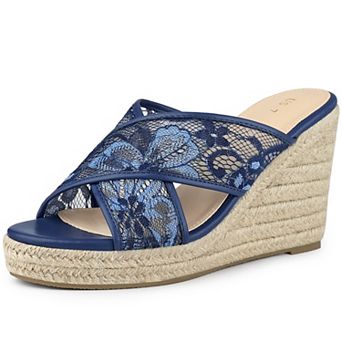 Women's Lace Straps Espadrille Platform Slide Wedge Sandals