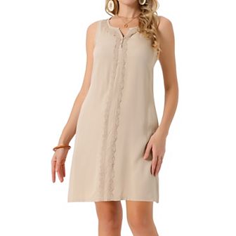 Women's Summer Dresses Sleeveless Beach Sundress Notched V Neck Casual Tank Dress with Pockets