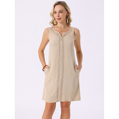 Women's Summer Dresses Sleeveless Beach Sundress Notched V Neck Casual Tank Dress with Pockets