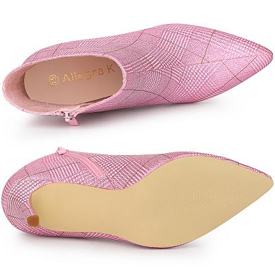 Women's Plaid Pointed Toe Side Zip Stiletto Heel Ankle Boots