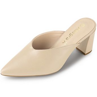 Women's Pointed Toe Chunky Heels Slides Mules