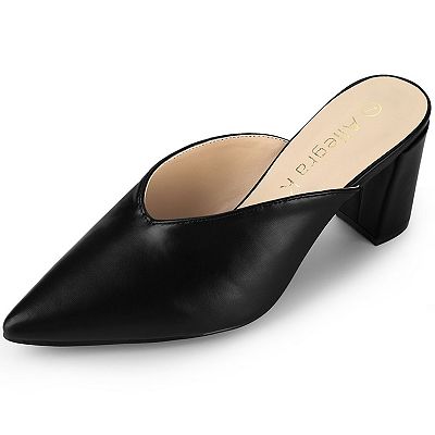 Pointed Toe Chunky Heel Slides Mules, Black / 8