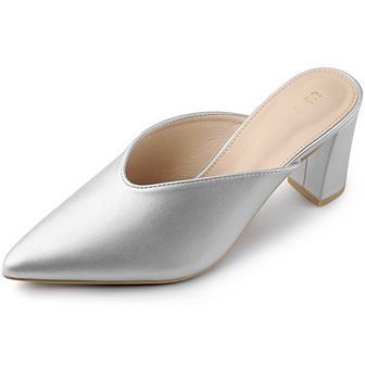 Women's Pointed Toe Chunky Heels Slides Mules