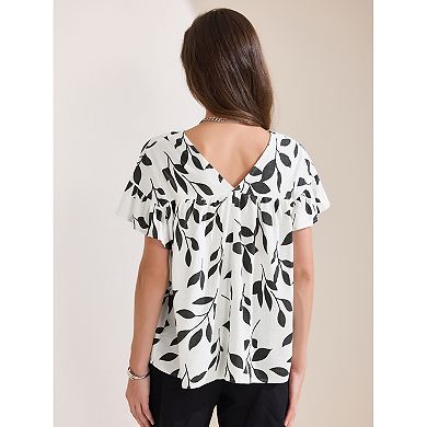 Women's Peplum Top Summer Floral Short Sleeve V Neck Ruffle Blouse