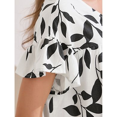 Women's Peplum Top Summer Floral Short Sleeve V Neck Ruffle Blouse