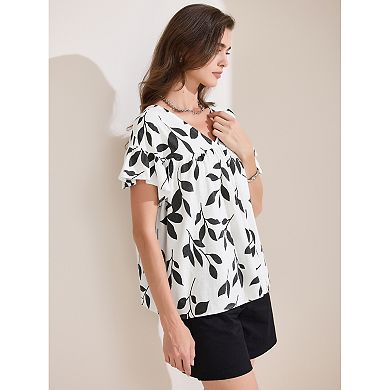 Women's Peplum Top Summer Floral Short Sleeve V Neck Ruffle Blouse
