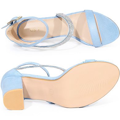 Women's Rhinestone Open Toe Block Heels Sandals