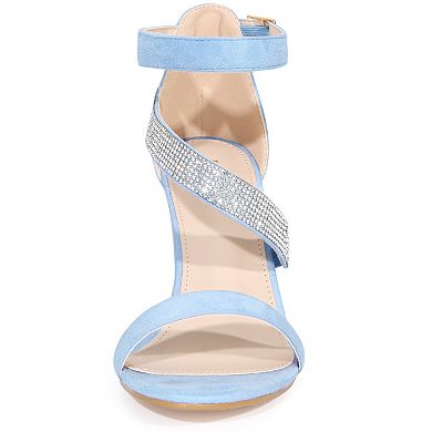 Women's Rhinestone Open Toe Block Heels Sandals