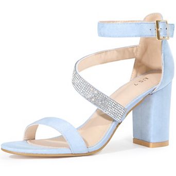 Women's Rhinestone Open Toe Block Heels Sandals