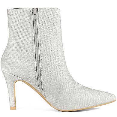 Women's Pointed Toe Side Zipper Sparkle Stiletto Heel Ankle Boots
