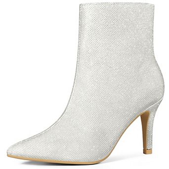 Women's Pointed Toe Side Zipper Sparkle Stiletto Heel Ankle Boots