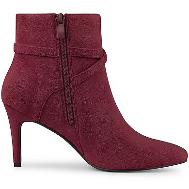 Women's Pointy Toe Buckle Cross Straps Stiletto Heel Ankle Boots