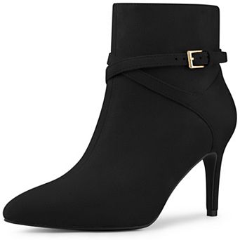 Women's Pointy Toe Buckle Cross Straps Stiletto Heel Ankle Boots