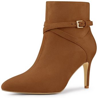 Women's Pointy Toe Buckle Cross Straps Stiletto Heel Ankle Boots