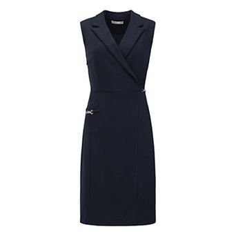 Women's Sleeveless Pencil Dress Notched Lapel Collar Faux Wrap Wear to Work Sheath Dresses