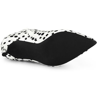 Women's Polka Dots Pointed Toe Stiletto Heel Satin Ankle Boots