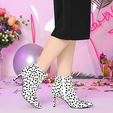 Women's Polka Dots Pointed Toe Stiletto Heel Satin Ankle Boots
