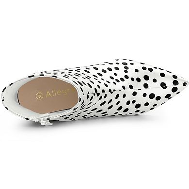 Women's Polka Dots Pointed Toe Stiletto Heel Satin Ankle Boots
