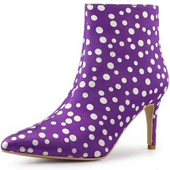 Women's Polka Dots Pointed Toe Stiletto Heel Satin Ankle Boots