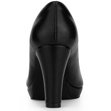 Women's Platform Round Toe Chunky Heel Pumps