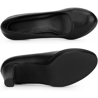 Women's Platform Round Toe Chunky Heel Pumps