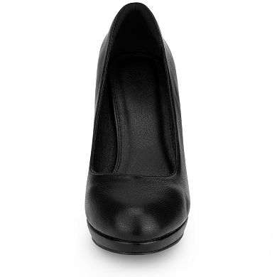 Women's Platform Round Toe Chunky Heel Pumps