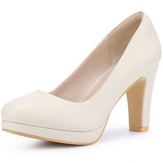 Women's Platform Round Toe Chunky Heel Pumps