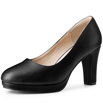 Women's Platform Round Toe Chunky Heel Pumps