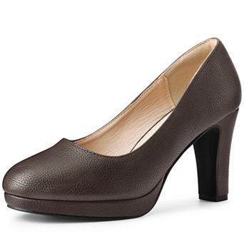 Women's Platform Round Toe Chunky Heel Pumps