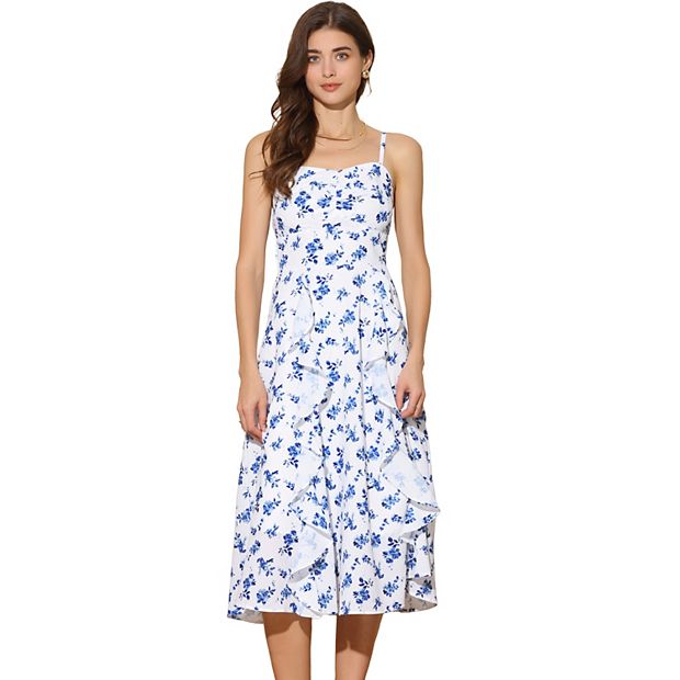 Summer Casual Floral Dress for Women's Sweetheart Neck Sleeveless Midi  Sundress