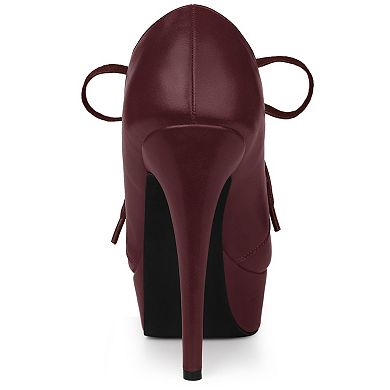 Women's Platform Lace Up Round Toe Stiletto High Heel Ankle Booties