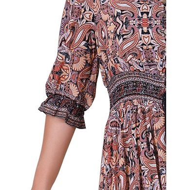 Women's Boho Maxi Dress Summer Beach Smocked 3/4 Sleeves Long Floral Dresses