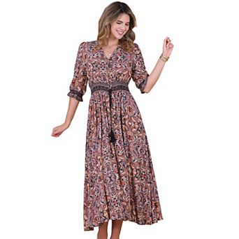 Women's Boho Maxi Dress Summer Beach Smocked 3/4 Sleeves Long Floral Dresses