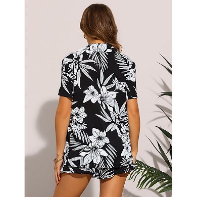 Outfits 2 Piece Sets for Women's Tropical Floral Button Down Shirt and Shorts Casual Beachwear Sets