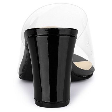 Women's Clear Chunky Heel Slides Sandals Mules