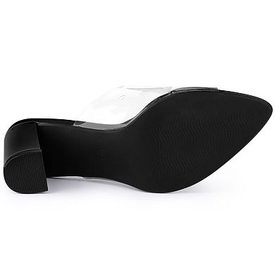 Women's Clear Chunky Heel Slides Sandals Mules