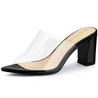 Women's Clear Chunky Heel Slides Sandals Mules