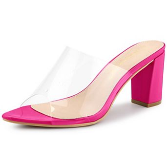 Women's Clear Chunky Heel Slides Sandals Mules