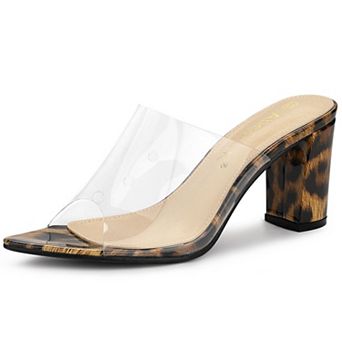 Women's Clear Chunky Heel Slides Sandals Mules