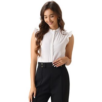 Ruffles Bodysuit Tops for Women's Mock Neck Cap Sleeve Button Down Leotard Shirt