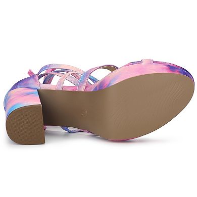Women's Tie Dye Platform Chunky Heel Lace Up Sandals