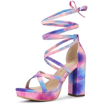 Women's Tie Dye Platform Chunky Heel Lace Up Sandals
